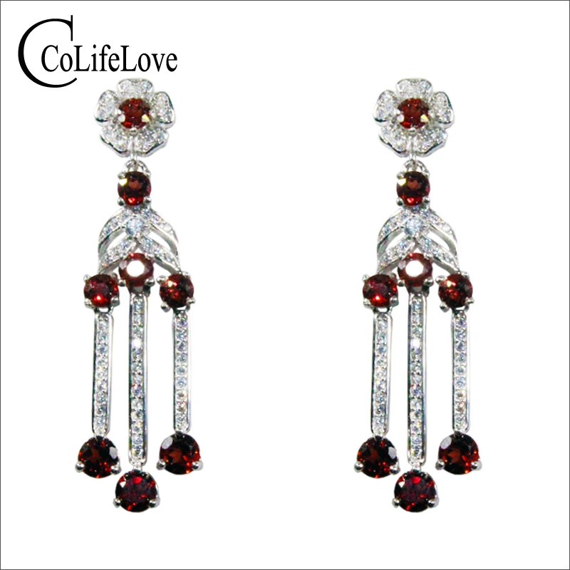 CoLife Jewelry Vintage Silver Drop Earrings for Party 14 Pieces Natural Garnet Drop Earrings 925 Silver Garnet Jewelry