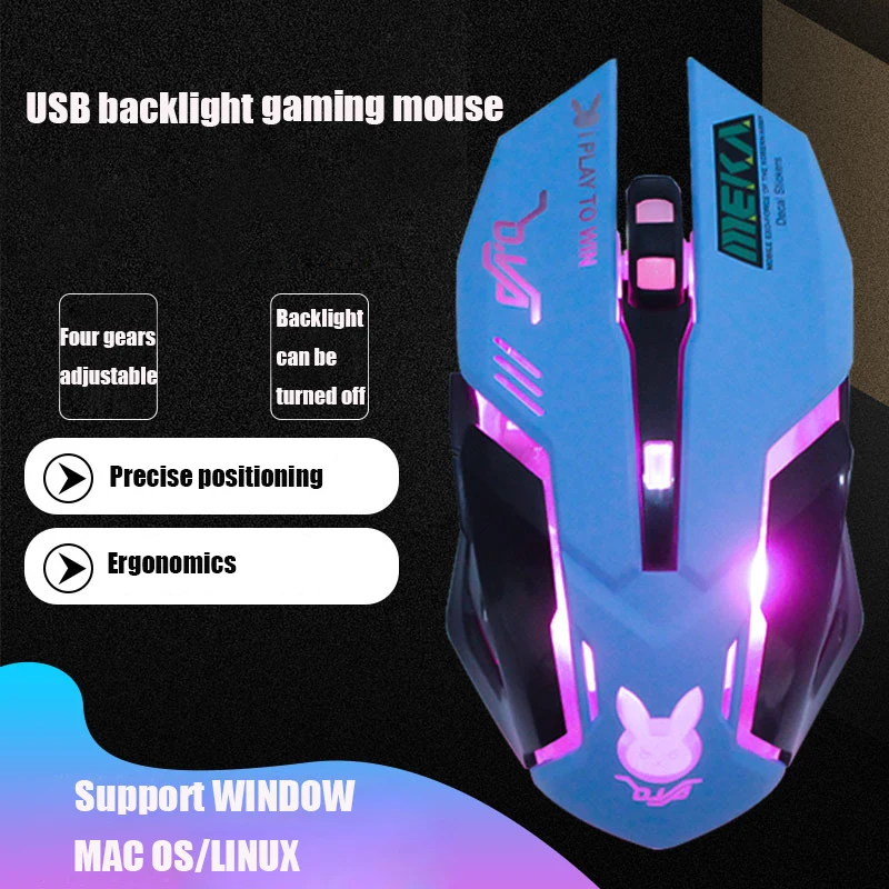 USB Wired Gaming Mouse Upto 3200dpi RGB Backlight Inner Computer Mice 4 Level DPI Woman Girl Pink Mice