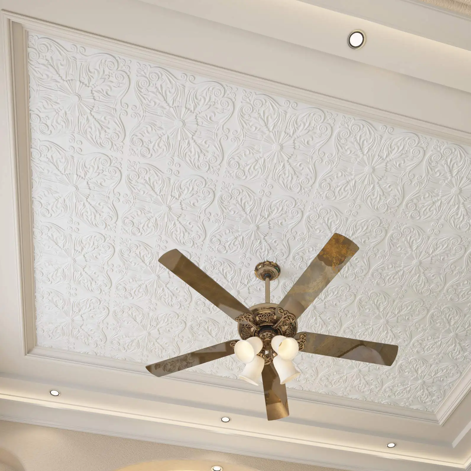 60x60cm PVC 3D decorativo controsoffitto spagnolo floreale in bianco opaco (12 pezzi)