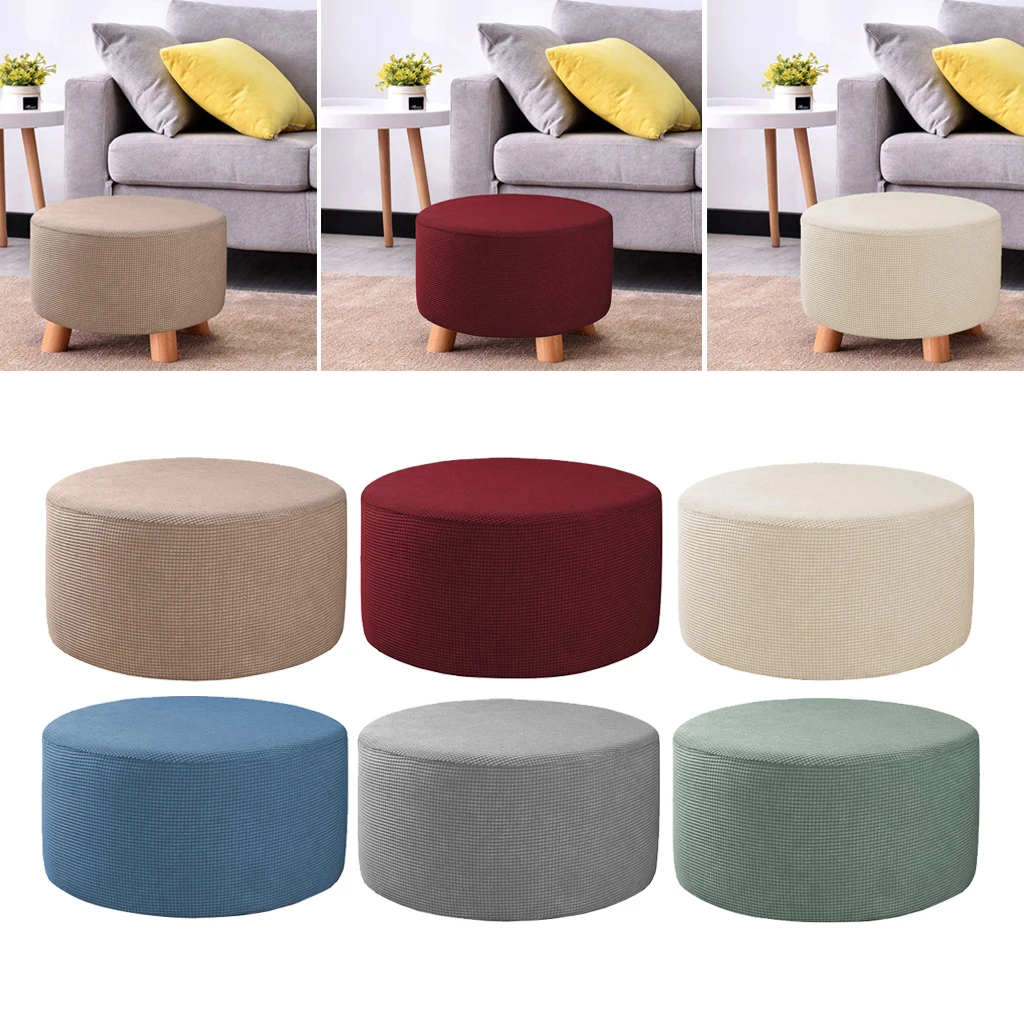 

Storage Ottoman Slipcover Protector Spandex Elastic Round Footstool Sofa Slip Cover for Foot Rest Stool Furniture