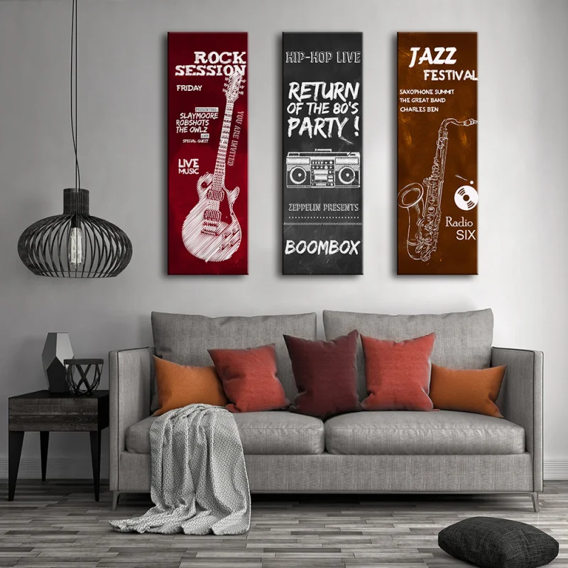 

Musical Instruments Canvas Scroll Poster, Guitar, Saxophone, Jazz, Industrial Wall Picture for Living Room Decor, Office