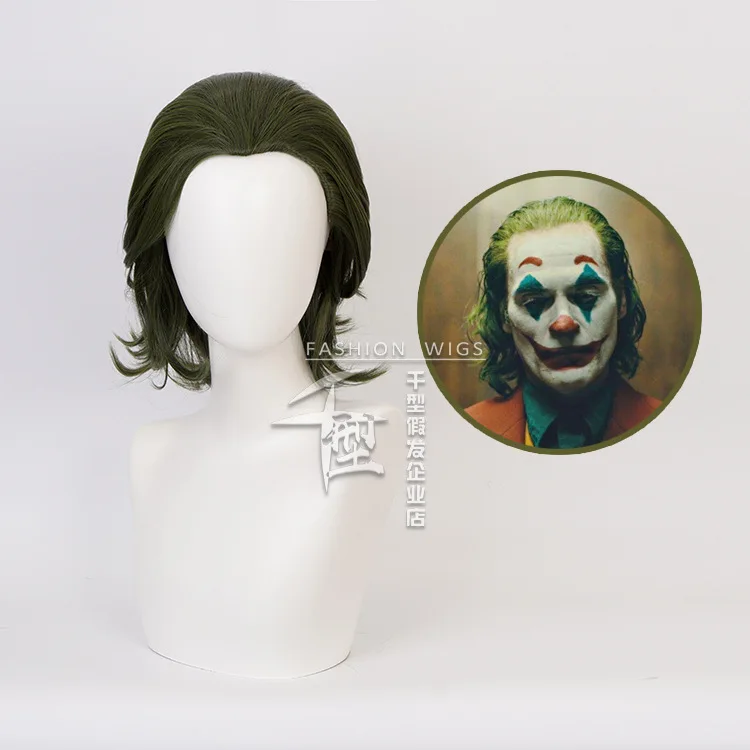 Joker Movie Clown  Joker Wig Cosplay Joaquin Phoenix Arthur Fleck Curly Green Heat Resistant Synthetic Hair Wigs + Wig Cap