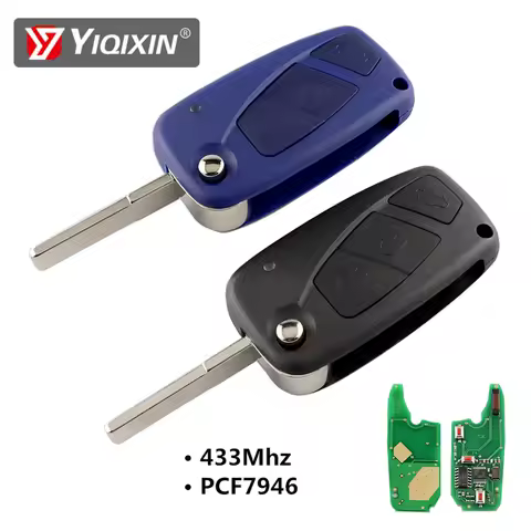 YIQIXIN 3 Buttons 434Mhz Flip Remote Key For Fiat 500 Panda Idea Punto Stilo Ducato Car Keys PCF7946 Chip Blue Black