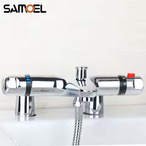 Brass Deck-mounted Thermostatic mixing valve Temperature Constant Control Two Hole Bathtub Faucet Tap Thermostat Valve TR533
