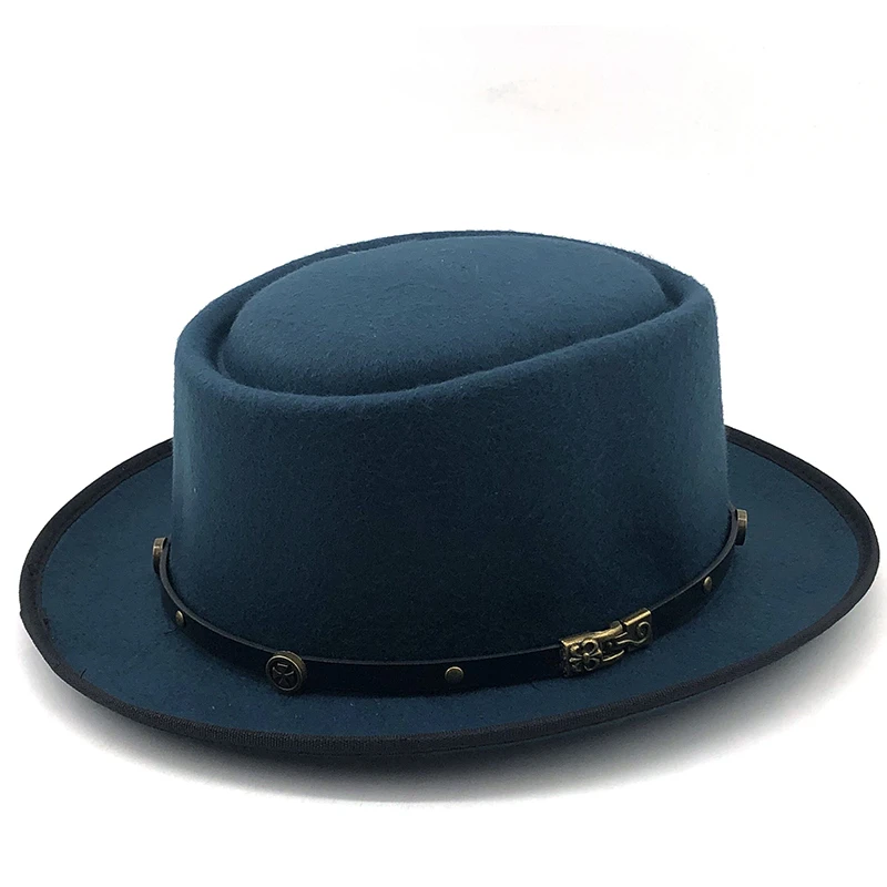 Simple Wool Men Pork Pie Hat For Dad Black Fedora Hat For Gentleman Flat Bowler Porkpie Top Jazz Hat