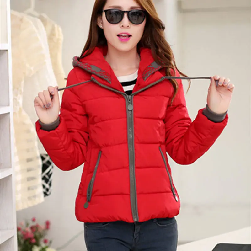 Mùa Đông Polyester Nữ Xuống Áo Khoác Có Mũ Áo Cardigan Nữ Dài Tay Phối Túi Dây Kéo Chắc Chắn Phong Cách Hàn Quốc Đẹp Thường Ngày Xuống Áo Khoác