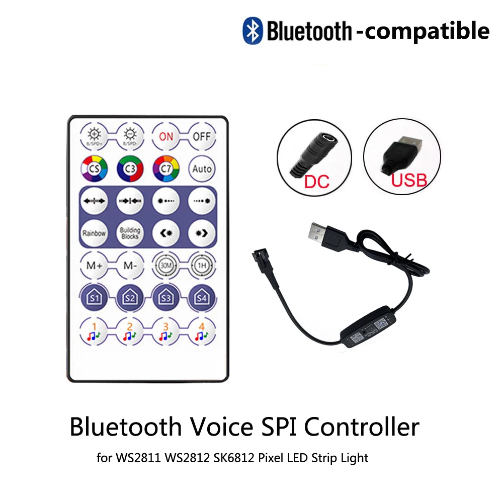 WS2812B WS2811 SK6812 USB Bluetooth-compatible Controller for Pixel LED Strip Light WS2812 Smart Phone APP Control IOS/Android