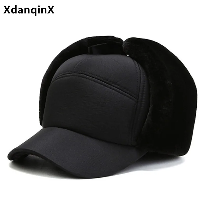 XdanqinX men's earmuffs hat winter Bomber Hats for men warm thick velvet windproof ski cap Middle-aged Dad anti-cold winter hat