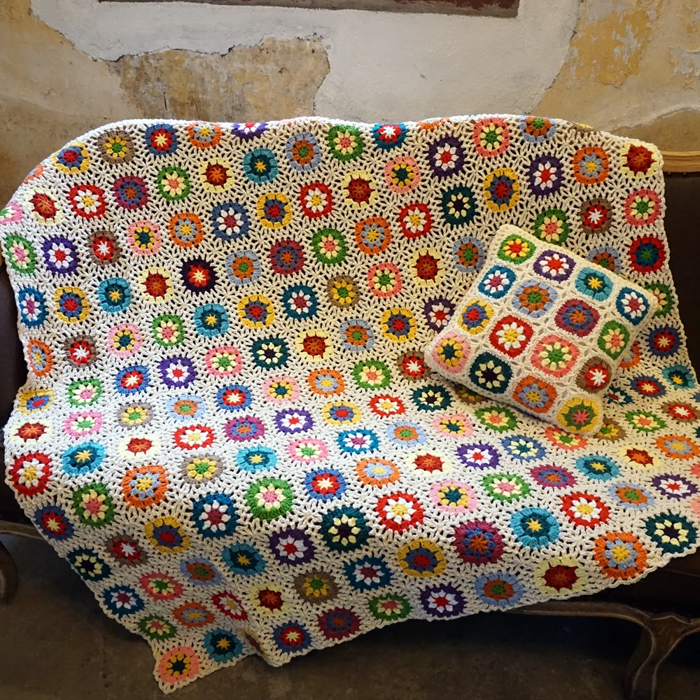 Multi Colour Handmade Granny Square Crochet Blanket Granny Blanket Home&living Wedding Gift