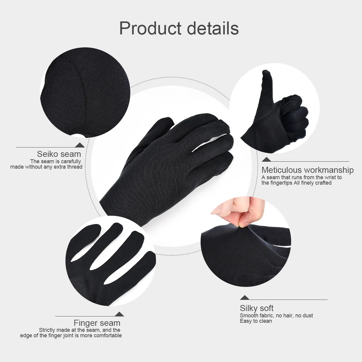 1 Pairs Women Men Gloves Black White Etiquette Thin Gloves Stretch Sunscreen Gloves Dance Tight Jewelry Gloves Driving Gloves