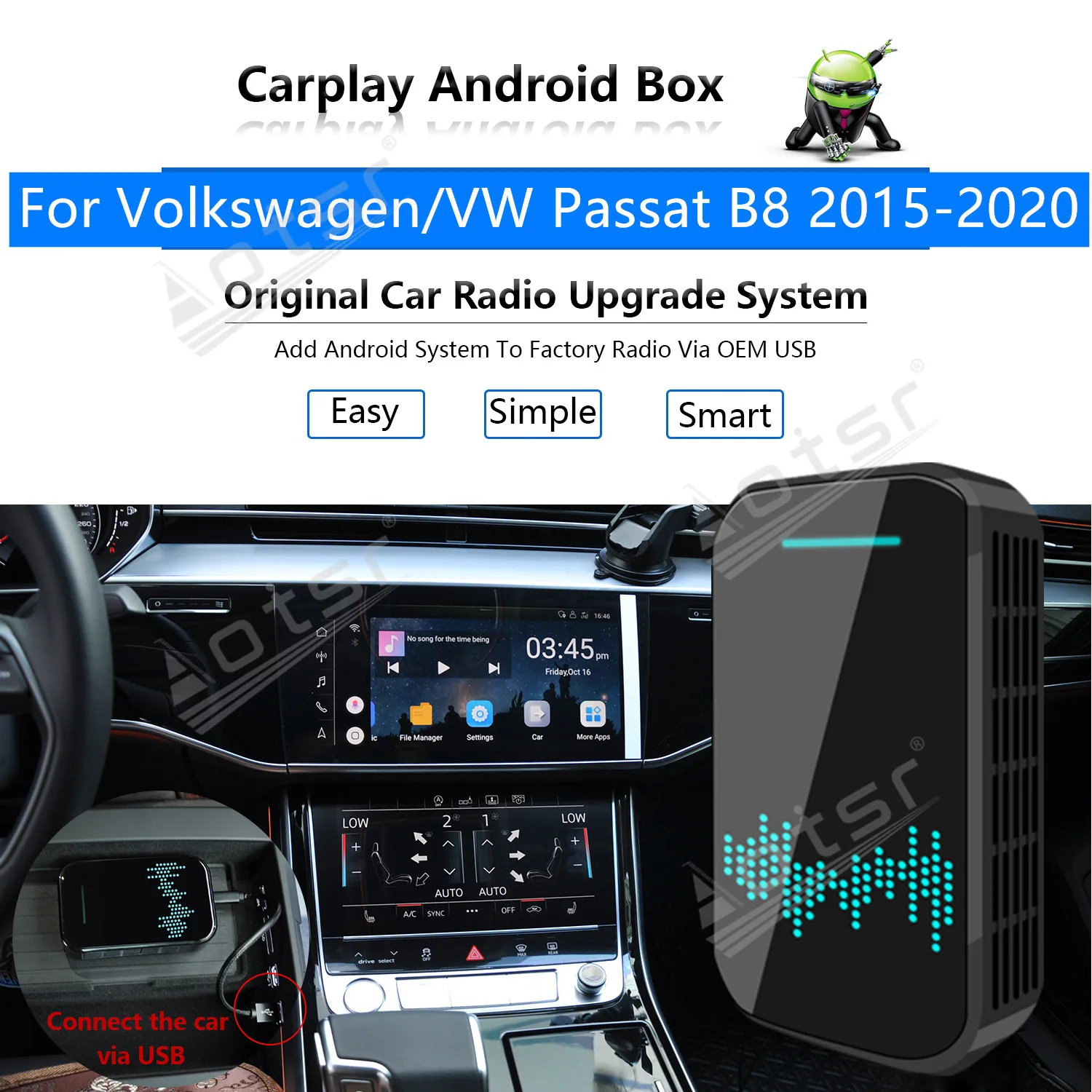 ل Volkswagen VW Passat B8 2015-2020 سيارة مشغل الوسائط المتعددة نظام أندرويد مرآة ربط خريطة أبل Carplay اللاسلكية دونغل Ai صندوق