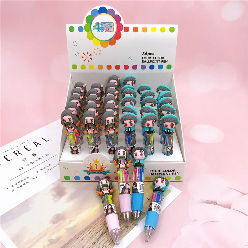 36 pcs/lot Kawaii Demon Slayer Mini 4 Colors Ballpoint Pen Cute press ball pens School Office writing Supplies Stationery Gift