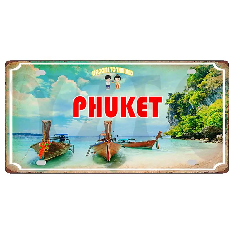 【YZFQ】Welcome to Pattaya Plaque Metal Vintage Phuket Thailand Travel Souvenir For Wall Bar Club Home Decor 30X15CM  DC-1464B