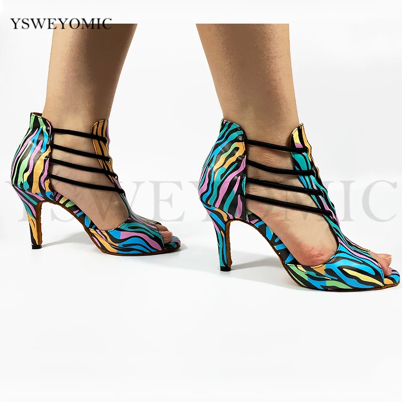 Africa Print Style Dance Boots Ladies Girls Latin Dance Shoes Women Salsa Colorful Zebra texture Soft Sole Salsa Dance Shoes