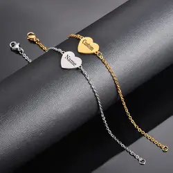 Dropshipping Custom Engraved Simple Heart Bracelets Gift For Women Romantic Jewelry Accessories Stainless Steel Chain Bracelet
