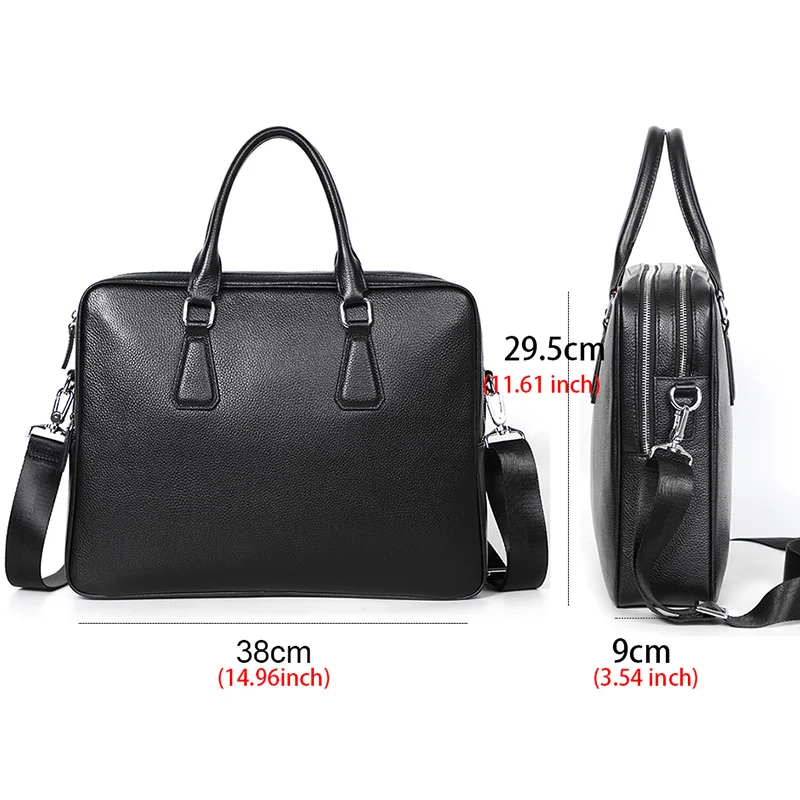 حقيبة مزدوجة بسحاب للرجال حقيبة كتف من الجلد الطبيعي مقاس 14 بوصة حقائب كمبيوتر محمول ذات سعة كبيرة حقيبة يد رجال الأعمال #6