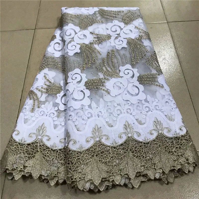 

white High Quality African Nigerian Tulle Lace Fabric Embroidery Milk Silk Voile Cord French Dress Prom Party Gown 2.5yards