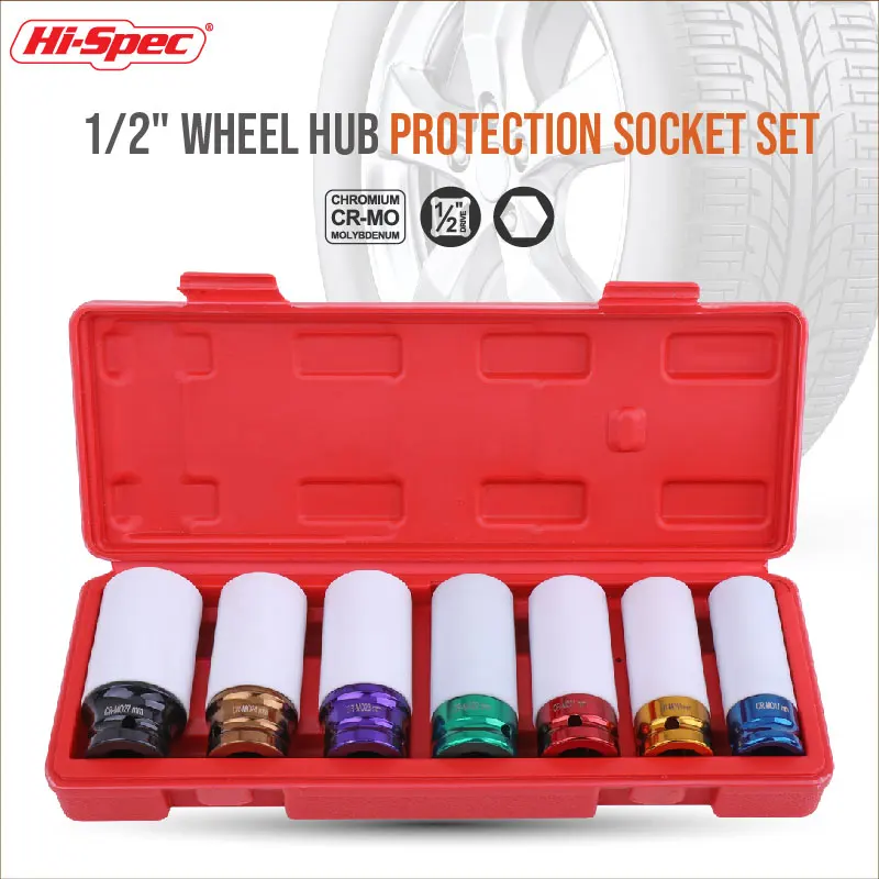 Hi-Spec Colorful Tire Protection Sleeve Wheel Wall Deep Impact Nut Sockets Auto Repair Hardware Tool Deep Impact Nut Sockets