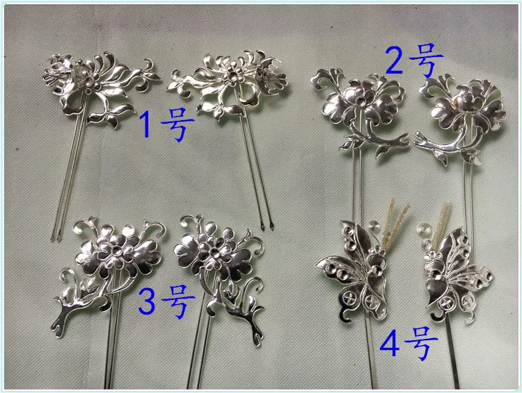 8 Designs Miao Silver Antique Artwork Wire Inlay Hanfu Accessories Palace Princess Empress Hair Sticks for TV Play Drama Photo