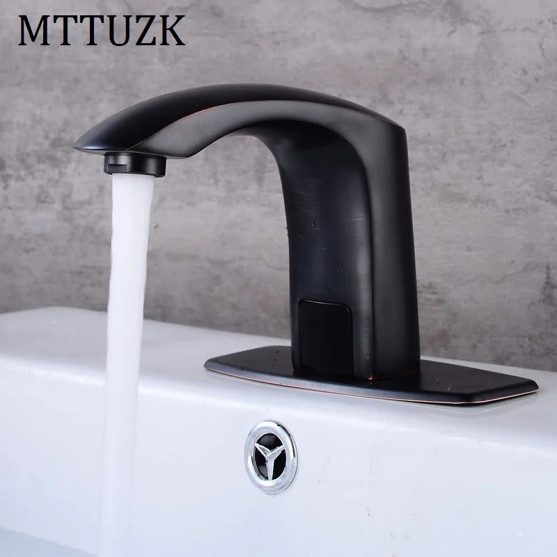 MTTUZK Deck Mounted Oil Rubbed Bronze Automatic Sensor Faucet Bathroom Basin Touchless infrared Faucet Hot Cold Sensor Taps