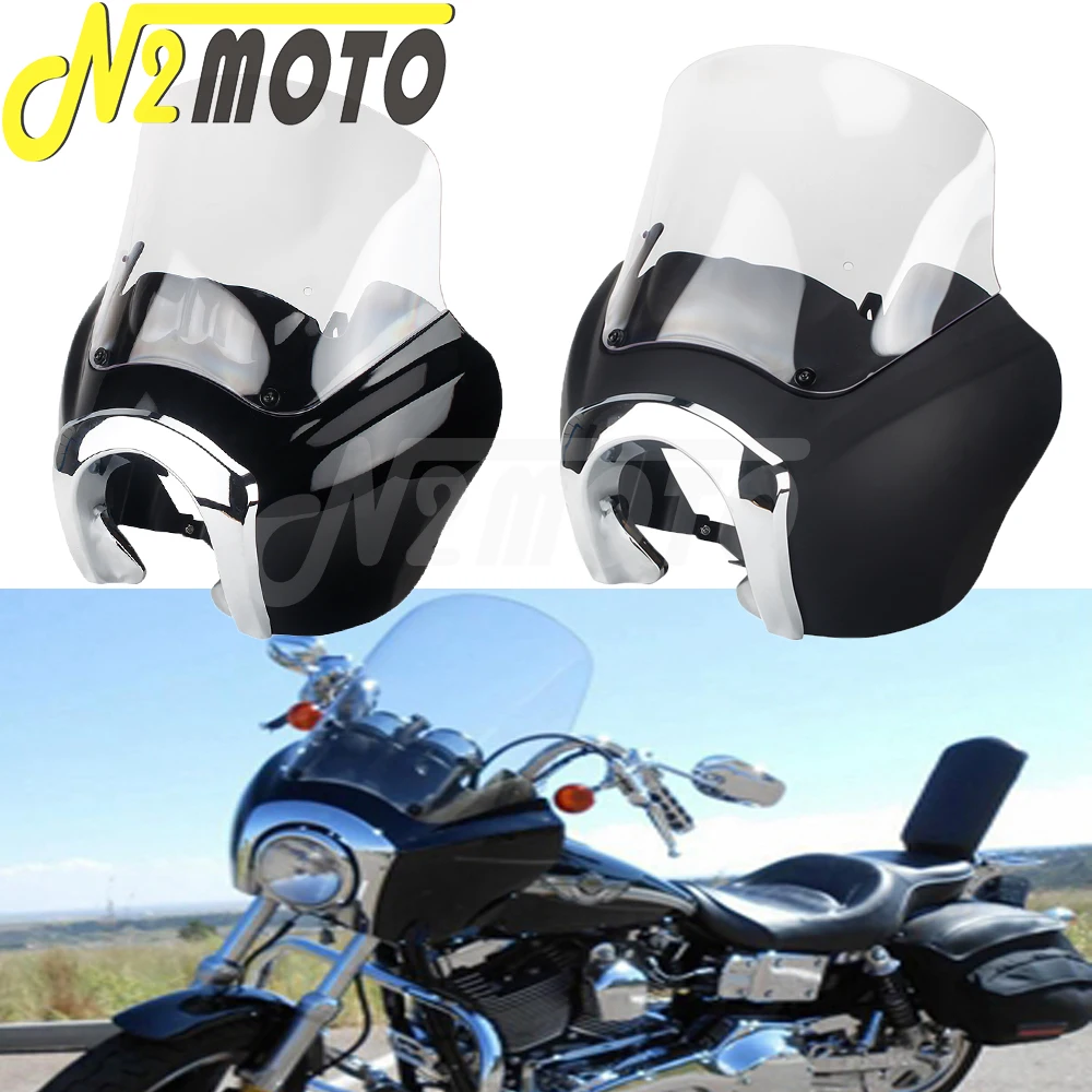 Retro Custom Front Headlamp Cover Mask Fairing Deflector Hardware Kit Windshield For Harley Softail Standard FXST FXBB 18-21