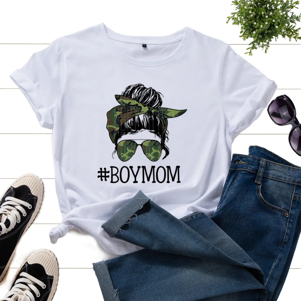 

Mama Boy Mom Cotton Short Sleeve T-Shirts for Women Graphic Tees Summer Tops Printed Shirt Casual Clothes Pregnant Woman