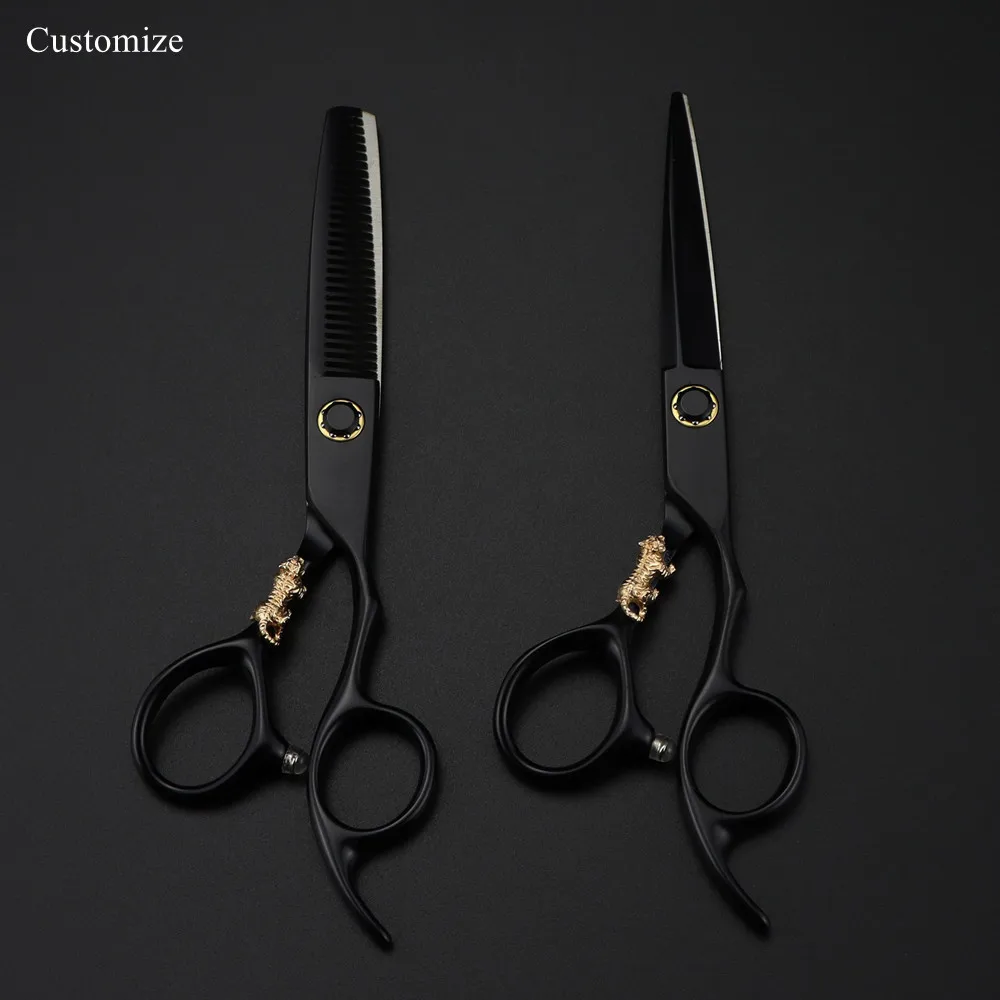 Customzie logo Japan 440c 6 '' Bearing tiger hair scissors haircut thinning barber tools cutting shears hairdresser scissors