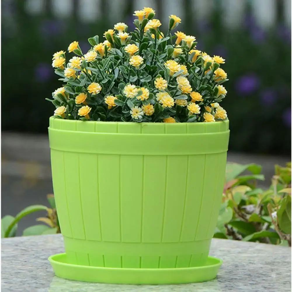 Flower Pot Ceramic-like Flower Succulent Plant Pot Planting Holder Flowerpot with Tray  Garden Pots Planters Garden Supplies