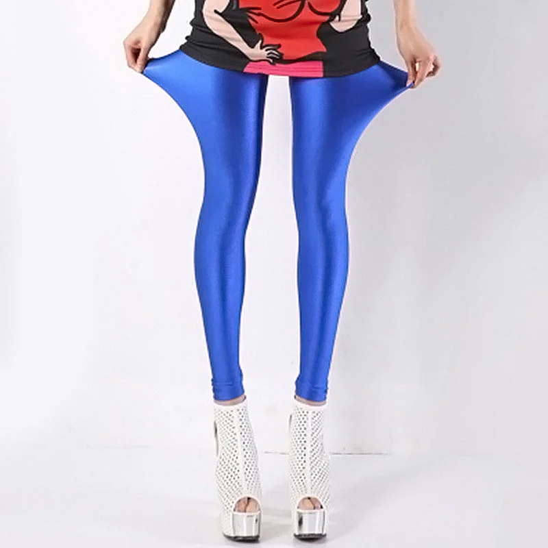 High Spandex Solid Color Women Leggings Gloss Shiny Elastic Leggings Female Slim Seamless Middle Waist Ankle-Length Dance Pants