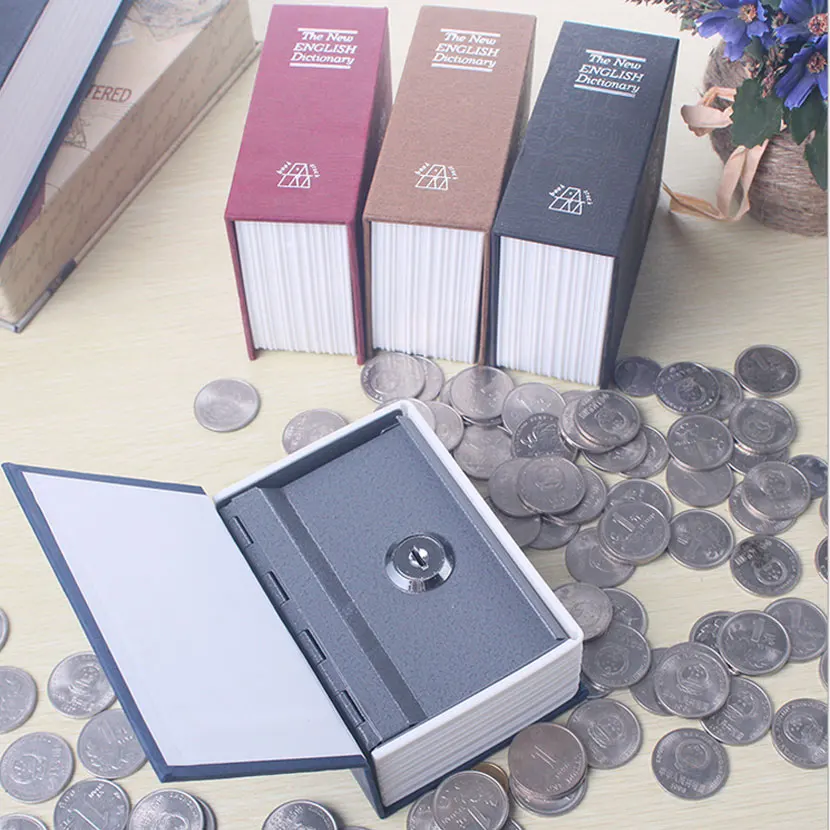 Mini caja de almacenamiento de monedas de libro simulado, secreto oculto con cerradura de llave, caja de depósito, librería de regalo para niños,