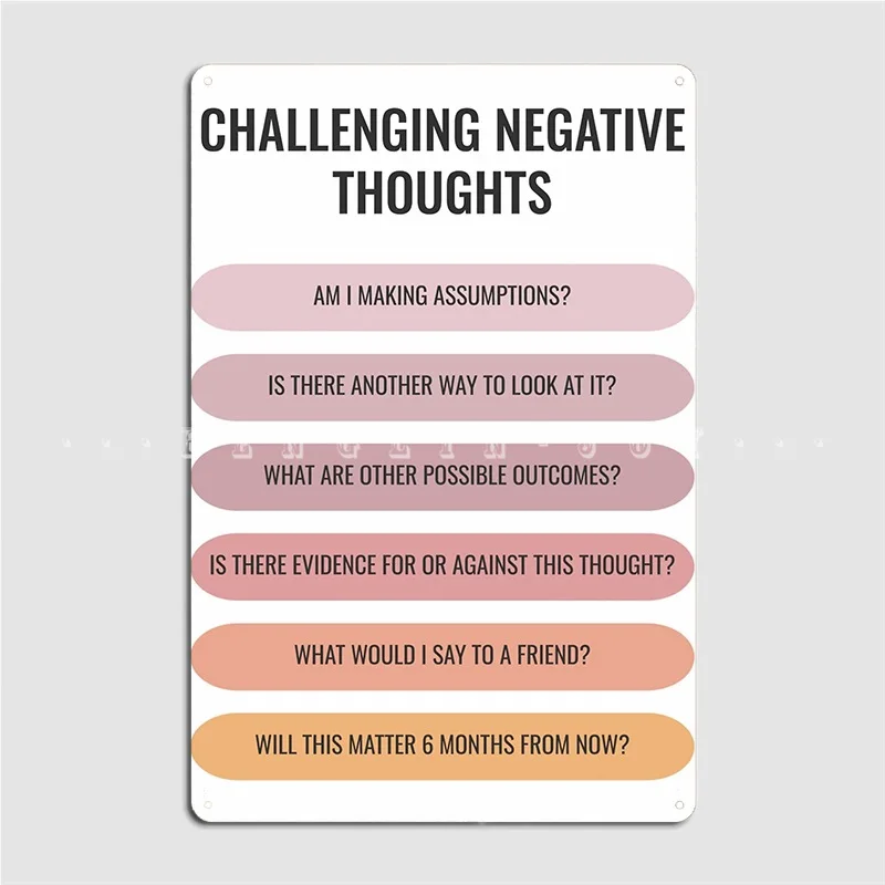 Cognitive Behavioural Therapy Cbt Challenging Negative Thoughts Metal Plaque Poster Designing Kitchen Tin Sign Posters