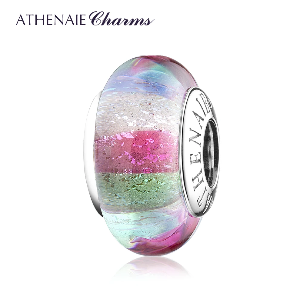 ATHENAIE  Genuine 925 Sterling Silver Charms Colored Rainbow Murano Glass Beads for Jewelry Making fit Charm Bracelet