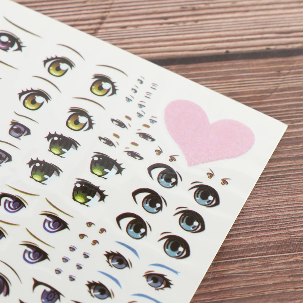 Cute Cartoon Eyes Stickers, Anime Figurine Doll Face Organ, Decalques de Paster, DIY Glass Eye Chips, Acessórios de Boneca de Papel, Multiestilos