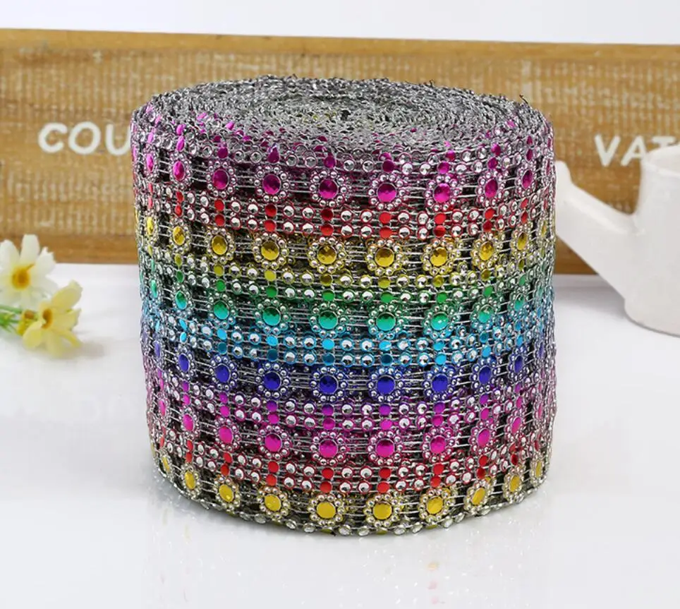 10Yard Colour Sunflower Rhinestone Bendable Mesh Wrap Roll Trim For Sewing Apperal Bag Shoes Cap Party Holiday Venue Decoration