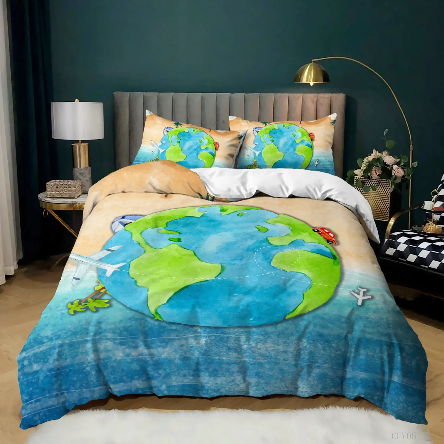 Global Village Bedding Set World Map Duvet Cover Set Twin Queen Comforter Quilt Cover&Pillowcase for Kid Boy Girl Bedroom Decor