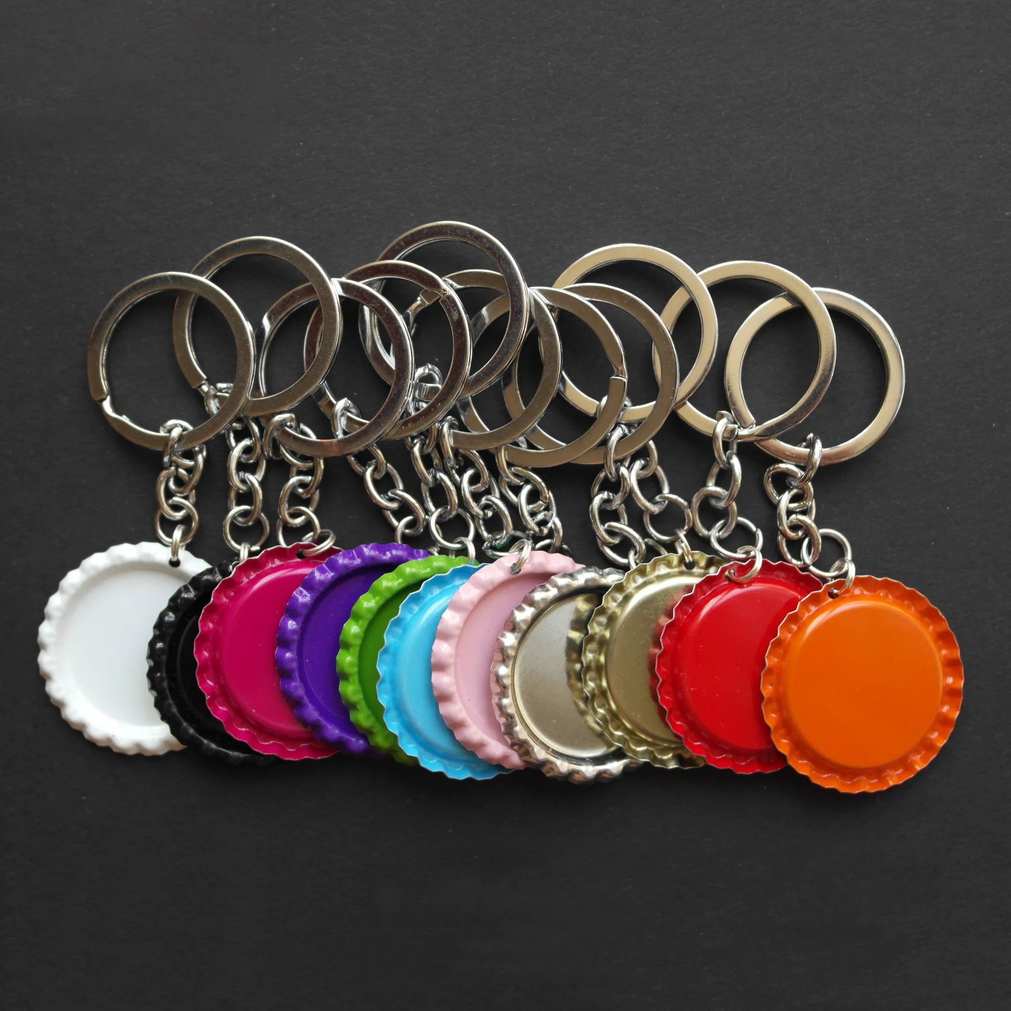 100 Pcs Bright Flattened Chrome Bottle Caps Made of Tinplate+100 Pcs Key Chain +100 Pcs 1 inch Domes  for jewelry flat Crown Cap