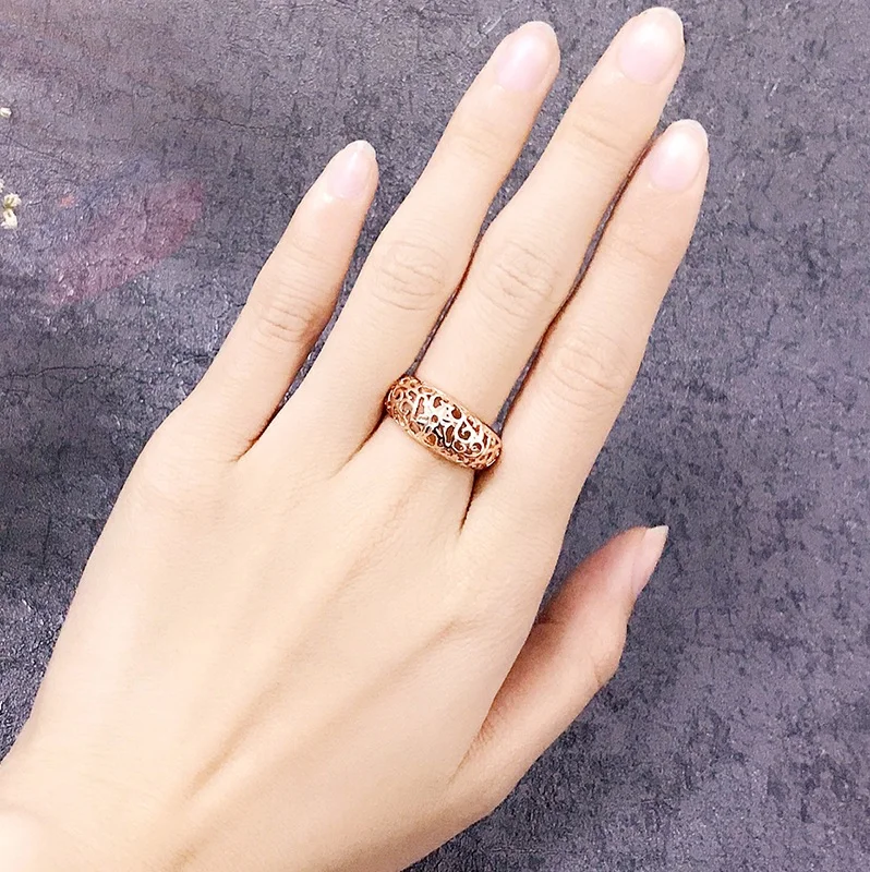 Women\'s Fashion Romantic Rose Gold Color Flower Hollowed Round Engagement Finger Ring Wedding Bands Vintage Jewelry Size 6 - 10