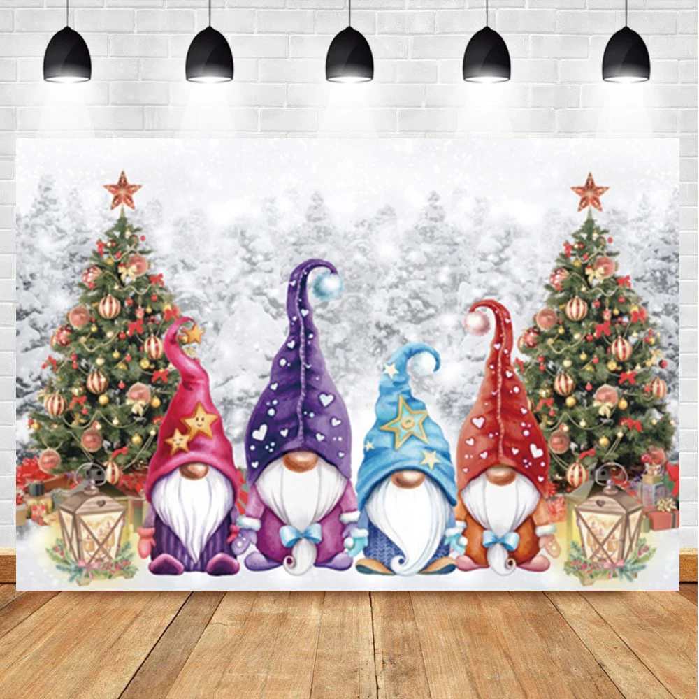 Laeacco Cartoon Santa Claus Christmas Tree Background Decor Gift Winter Baby Birthday Portrait Photographic Backdrop For Photo