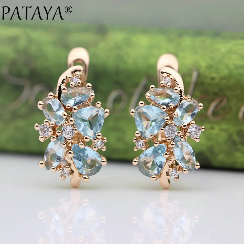 PATAYA New Colorful Water Drop Natural Zircon Women Earrings 585 Rose Gold Color Dangle Earrings Wedding Fine Fashion Jewelry