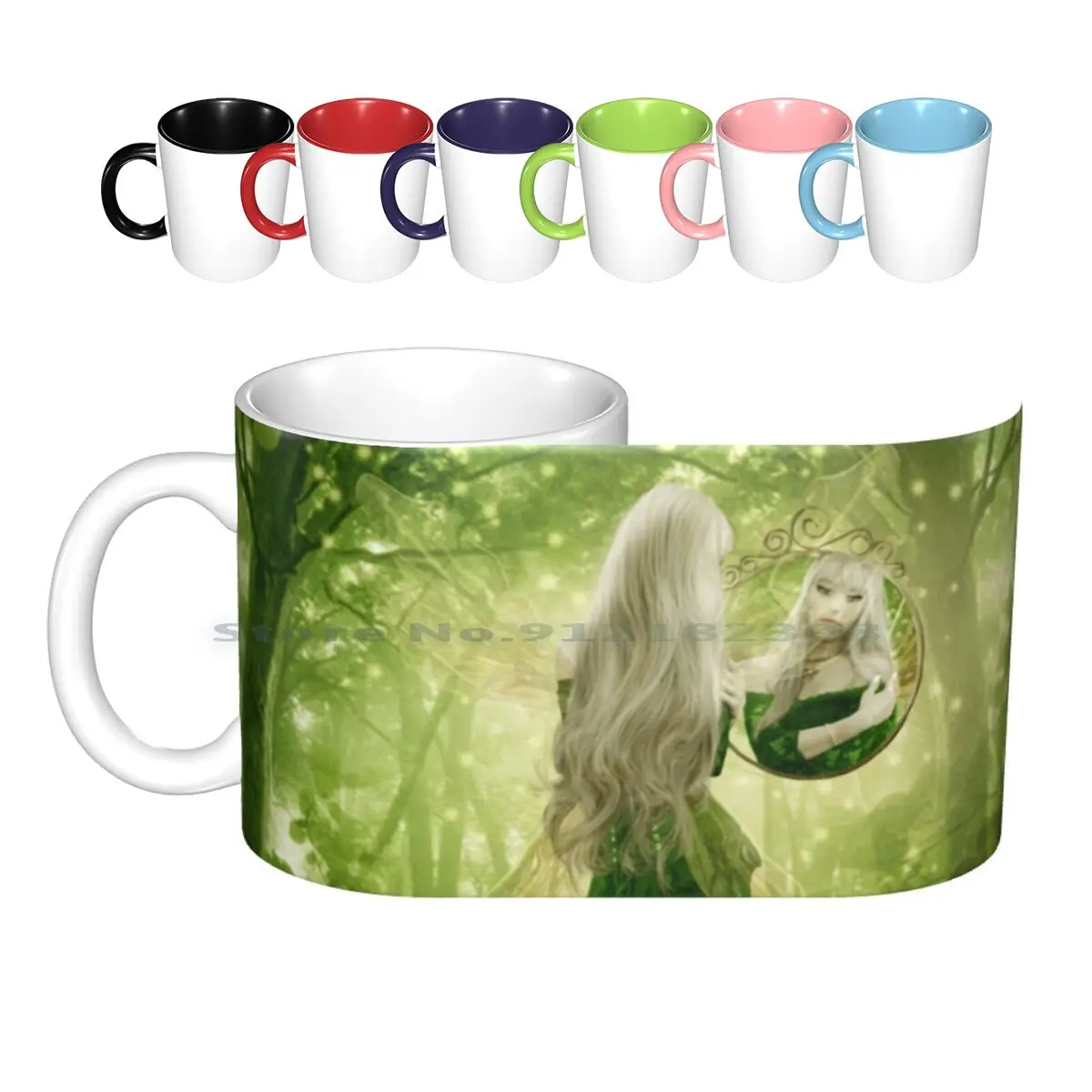 The Fairy Ceramic Mugs Coffee Cups Milk Tea Mug Fairy Pixies Womens Mirror Trees Forest Magic Creative Trending Vintage Gift