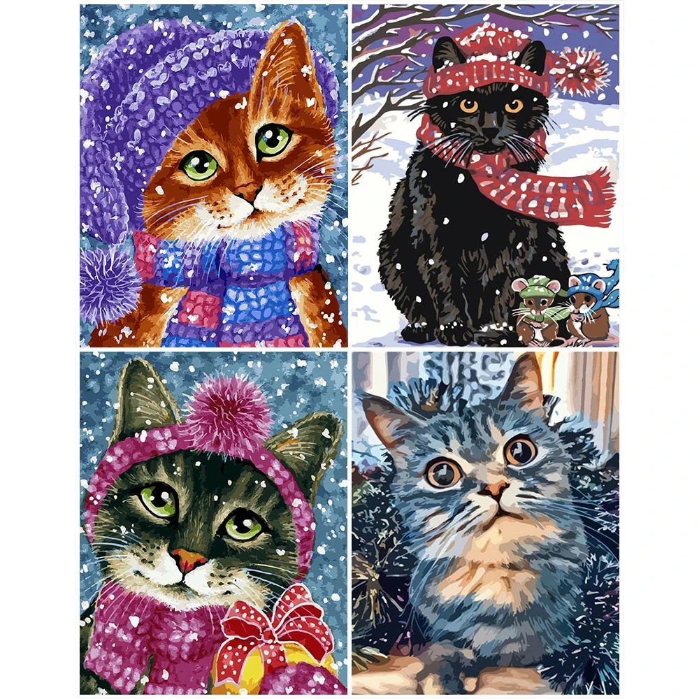 

YIBRIGHT 5D DIY Diamond Painting Cat Full Square Handicraft Diamond Embroidery Animal Rhinestone Kit Winter Christmas Socks Gift