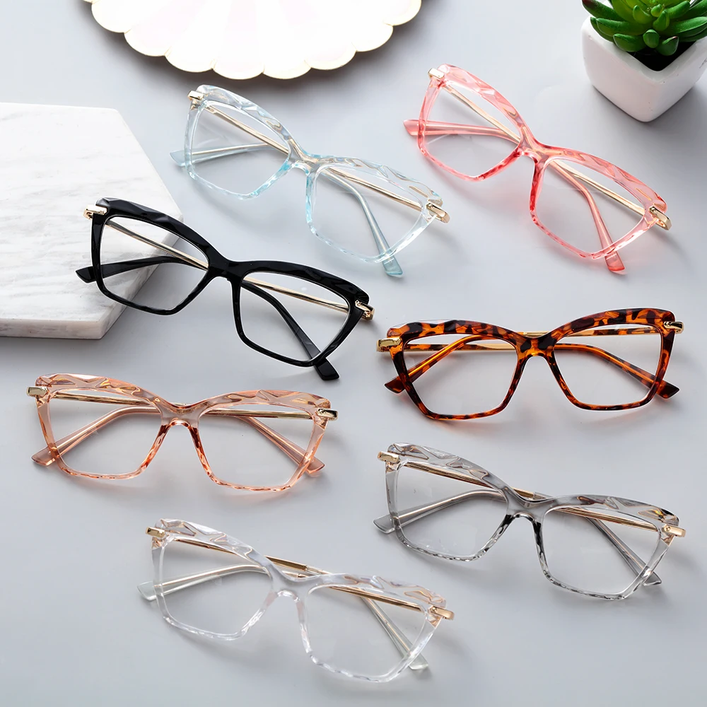 Okular-gafas de cristal facetado para mujer, montura de anteojos Vintage, gafas de ojo de gato, se pueden equipar con gafas para Miopía