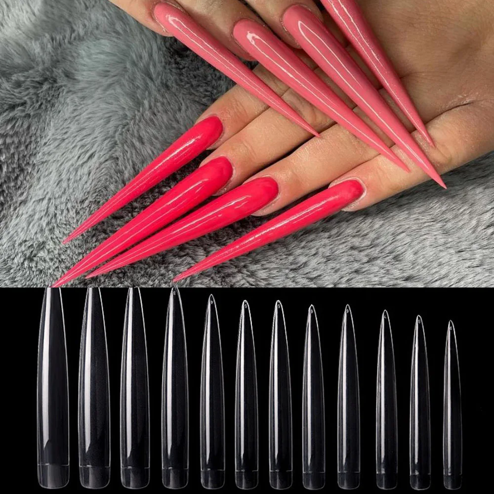 120pcs/Bag 4XL Extra Long Stiletto False Nail Tips Half Cover Point Salon Fake Nails Art Manicure Transparent Natural Supply