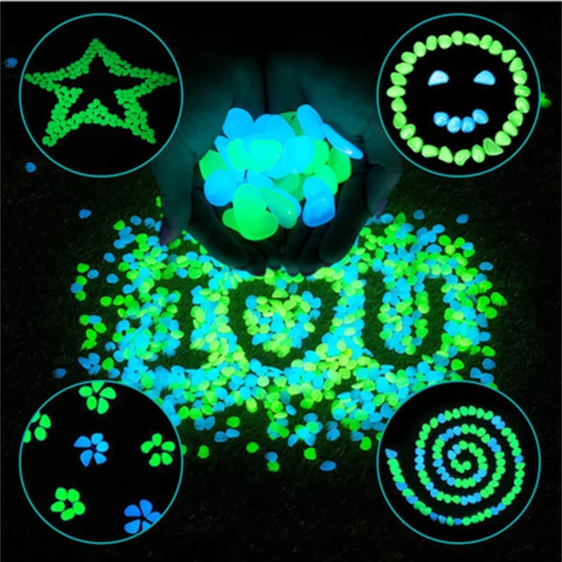 

50 Stks/pak Lichtgevende Kleine Stenen Tuin Decor Glow In Dark Decoratieve Outdoor Aquarium Rocks