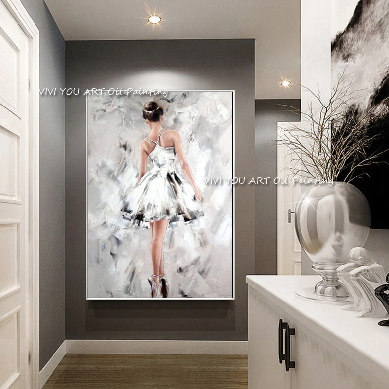 

Abstract Ballet Girl Oil Painting on Canvas Handmade Dancing Ballerina Wall Art Cuadros Picture for Living Room Decoration