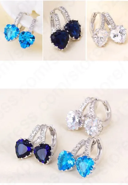 Blue Purple White Heart Band Cubic Zirconia Stone Earrings Real Pure 925 Sterling Silver Jewelry Fashion Women Favourites image 5