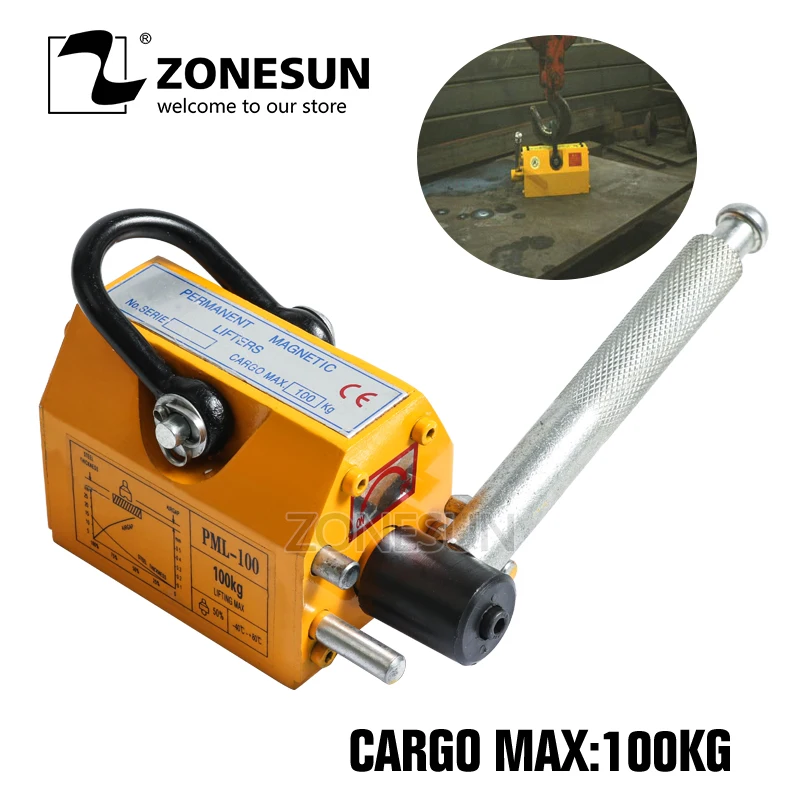 

ZONESUN 0.1T (100kg) steel sheet crane lifting tool magnet steel sheet material workpiece lifter permanent magnetic lifter