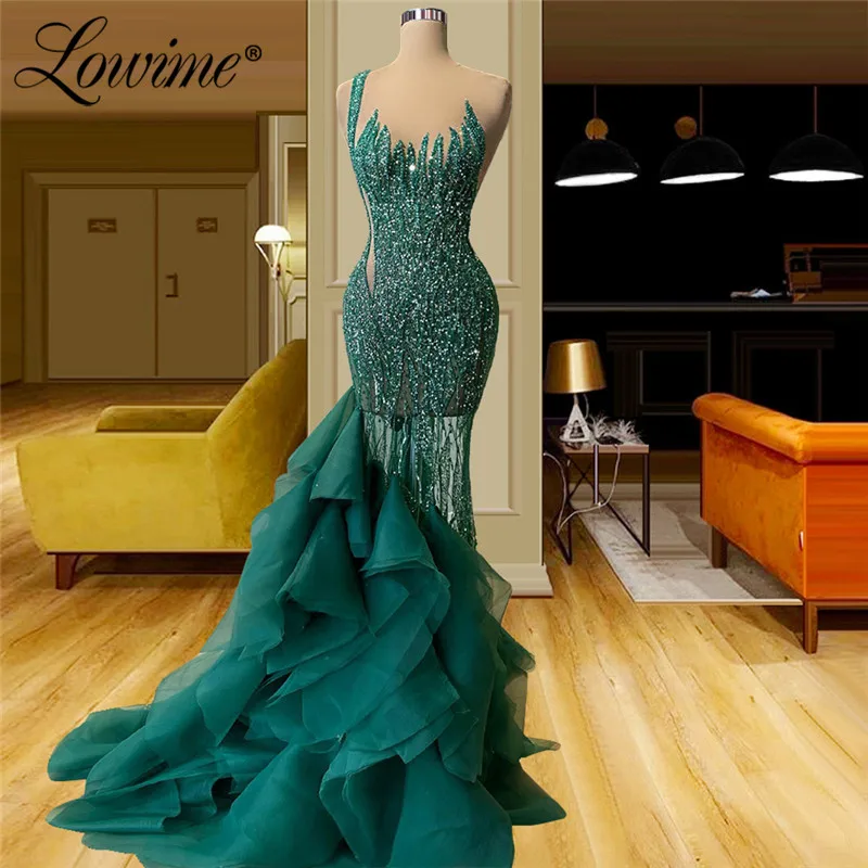 Lowime-vestido de festa longo de sereia, contas pesadas, verde, tamanhos grandes de 2021, vestidos formais femininos para o oriente médio, vestidos de baile