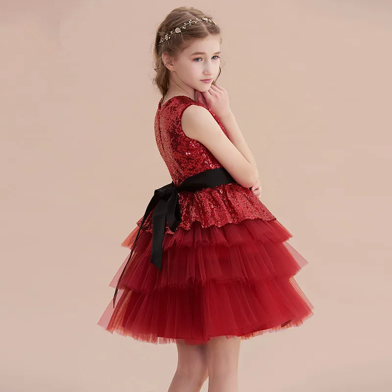 Dideyttawl Customized Sequins Tulle Short Flower Girl Dress Junior Formal Concert Party Dress Tutu Ruffles Performance Gown