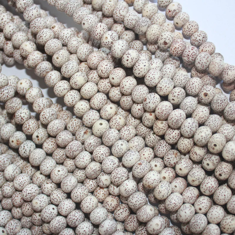 BRO901 Natural Original White Star Moon Lotus Bodhi Seeds Strand 108+6 Beads Apple Round Bead 8x6mm